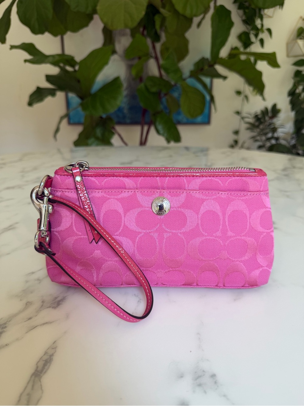 Coach Vintage Y2K Pink Signature Jacquard Clutch Large Wristlet